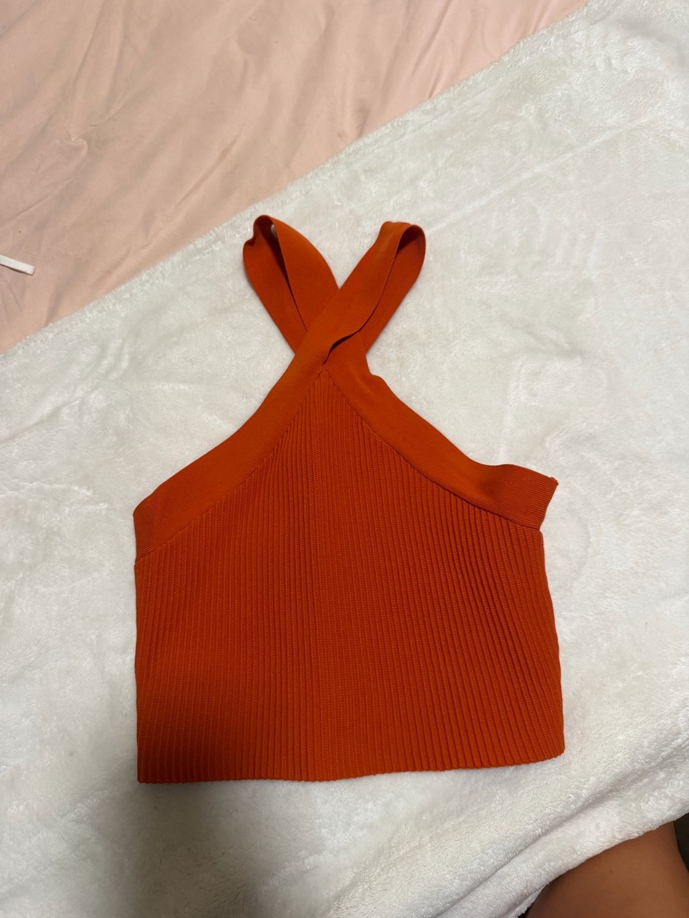 Forever 21 Rust Orange Cross-Back Ribbed Crop Top